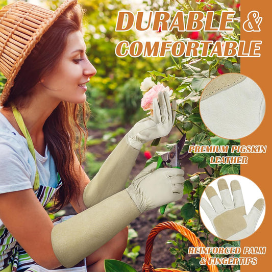Rose Pruning Gloves for Men & Women, Long Thorn Proof Gardening Gloves, Breathable Pigskin Leather Gauntlet, Best Garden Gifts & Tools for Gardener