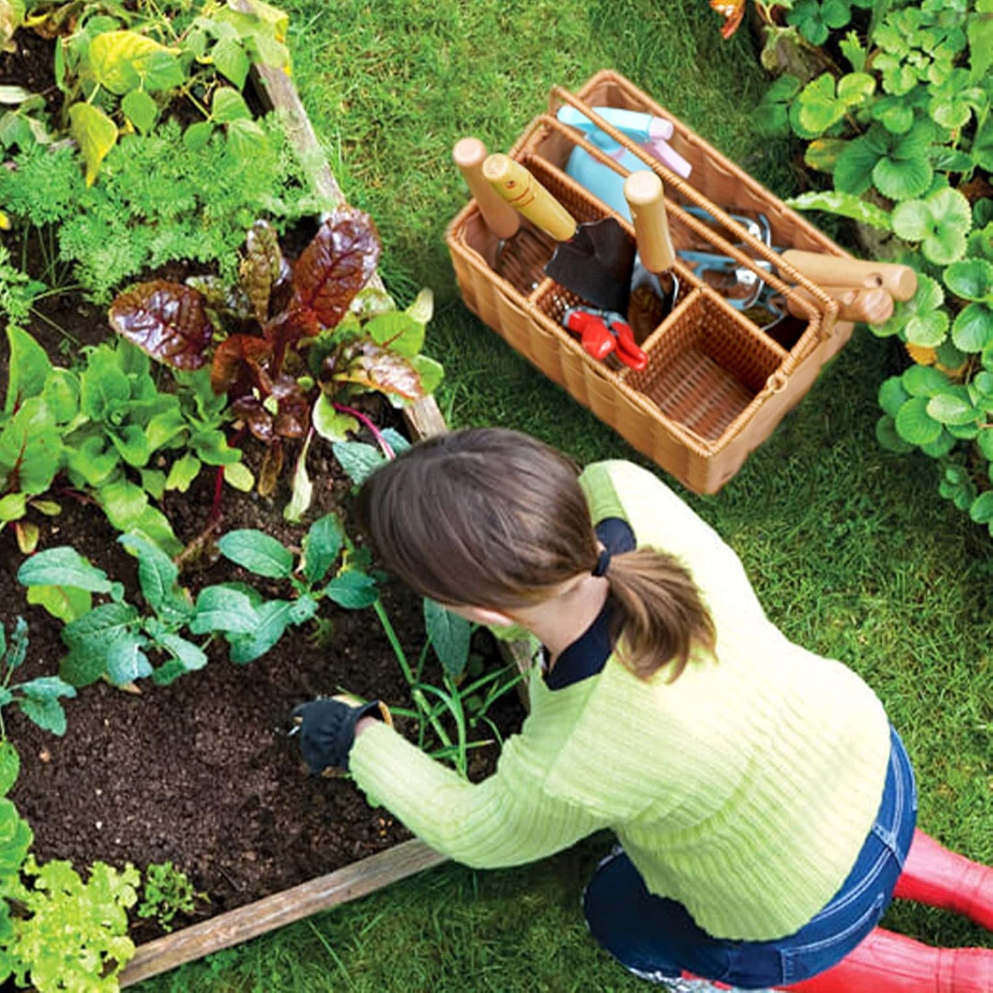 Gardening Hand Tools with Basket – Garden Tool Set with Pruning Shears, Cultivator, Gloves – Heavy-Duty Stainless Steel Gardening Tools