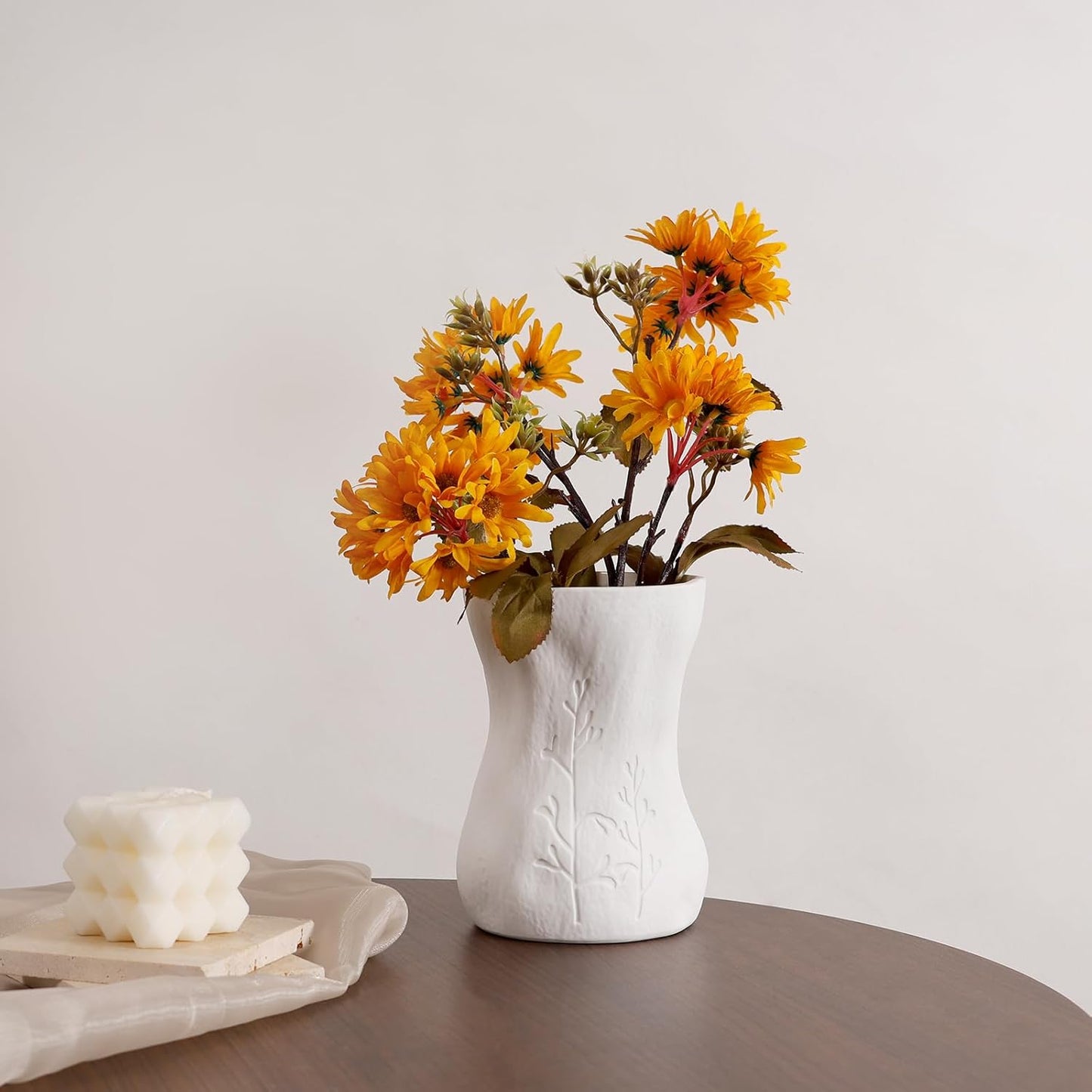 6 Inch White Ceramic Vase for Home Decor - Small Modern Minimalist Flower Vase, Elegant Table Centerpiece