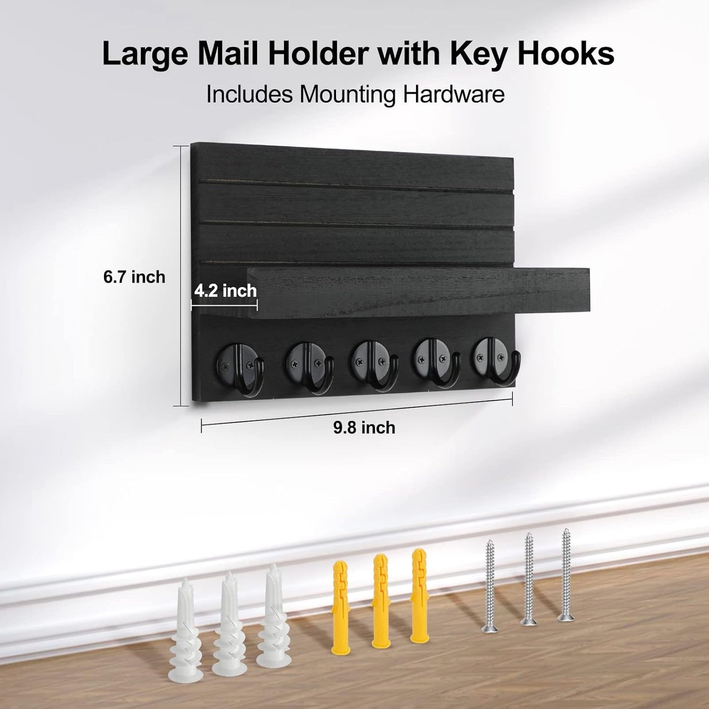 Key Holder for Wall, Decorative Key and Mail Holder with Shelf Has Large Hooks