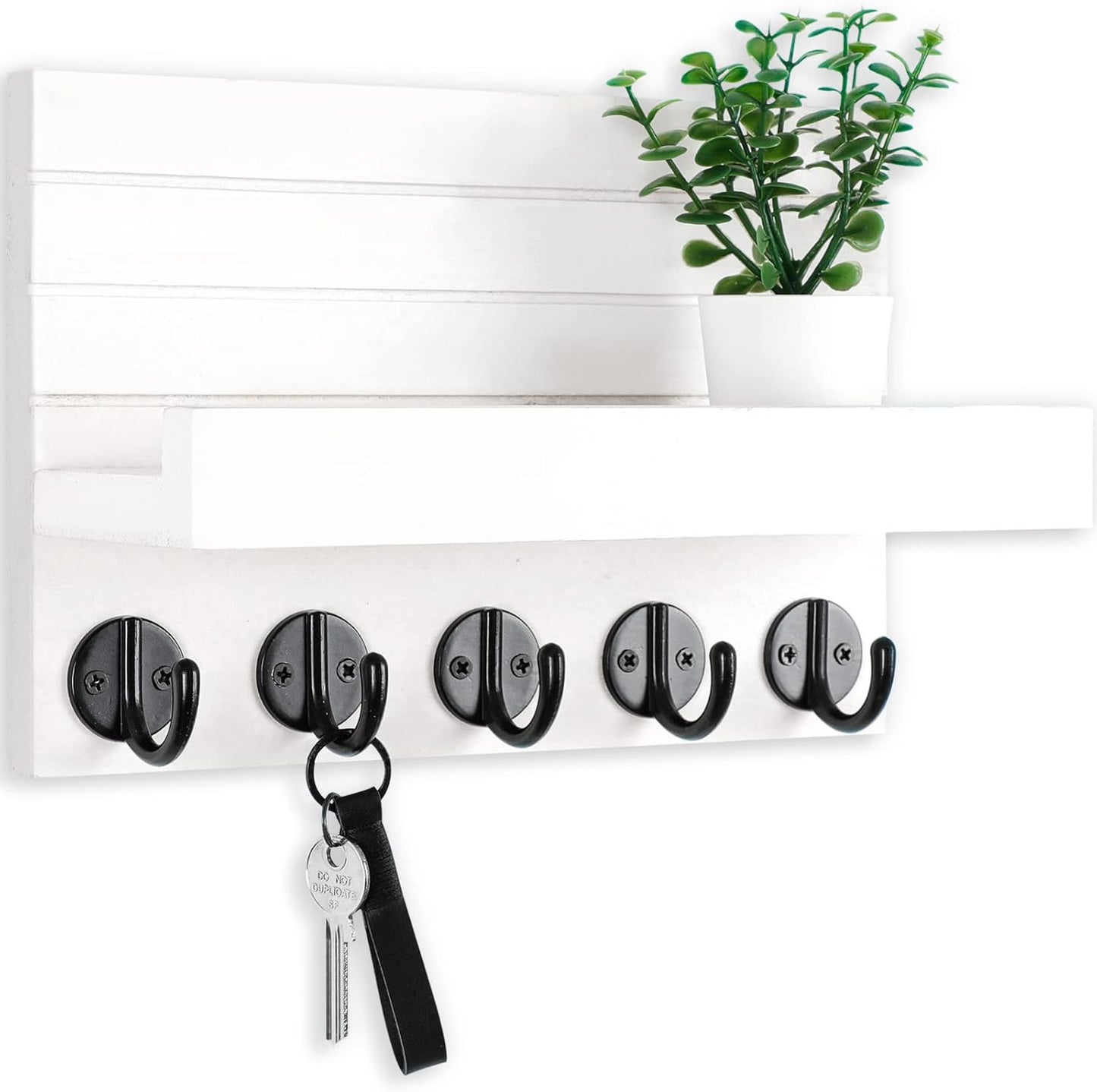 Key Holder for Wall, Decorative Key and Mail Holder with Shelf Has Large Hooks