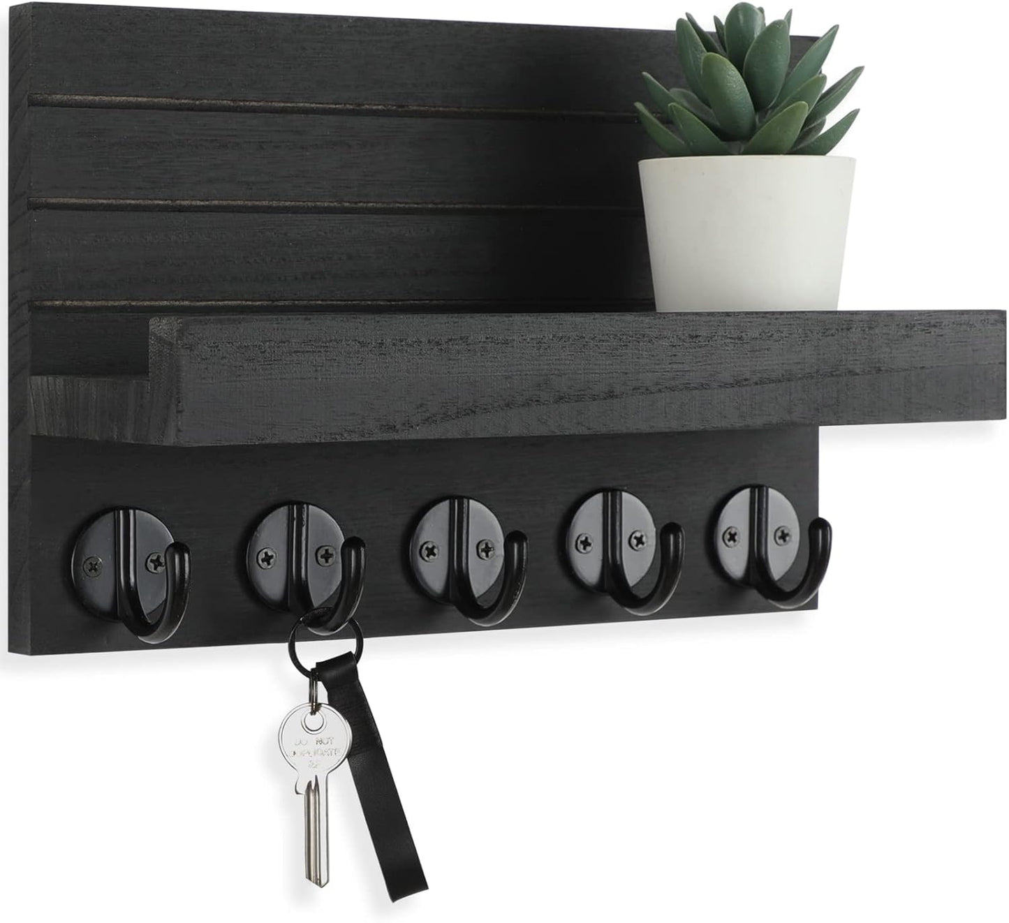Key Holder for Wall, Decorative Key and Mail Holder with Shelf Has Large Hooks