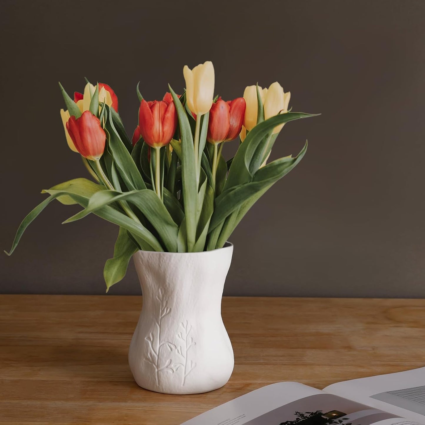 6 Inch White Ceramic Vase for Home Decor - Small Modern Minimalist Flower Vase, Elegant Table Centerpiece