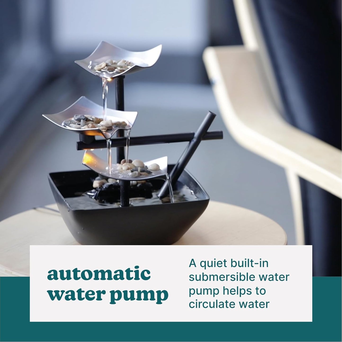 Homedics Tabletop Water Fountain, Home Décor Soothing Sound Machine - Automatic Pump