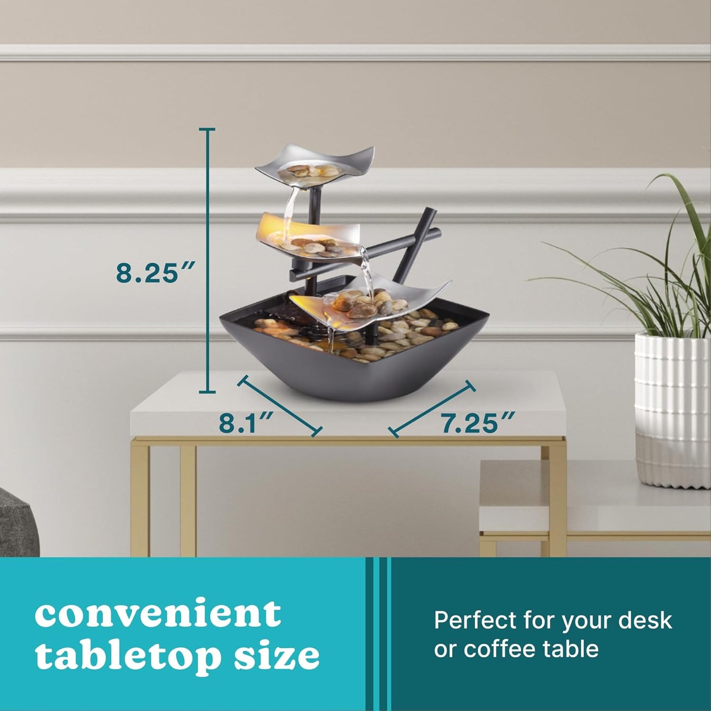 Homedics Tabletop Water Fountain, Home Décor Soothing Sound Machine - Automatic Pump