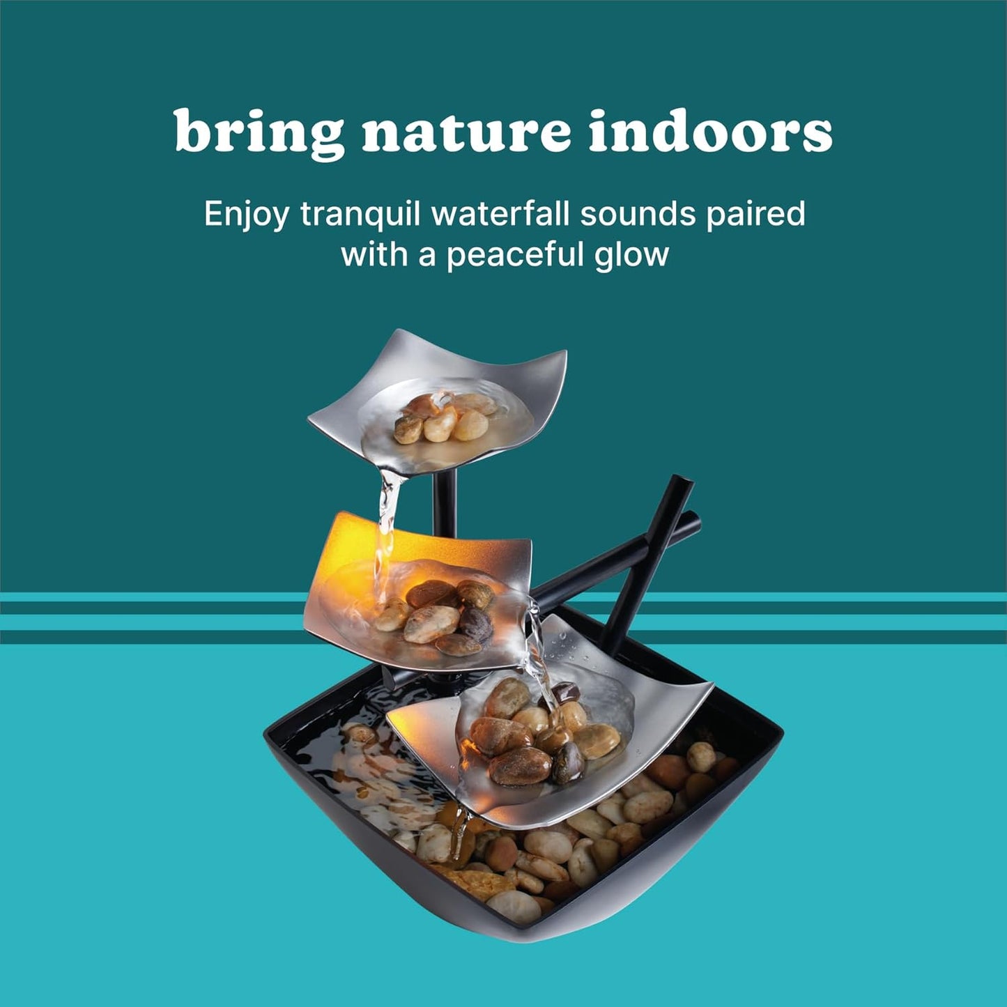 Homedics Tabletop Water Fountain, Home Décor Soothing Sound Machine - Automatic Pump