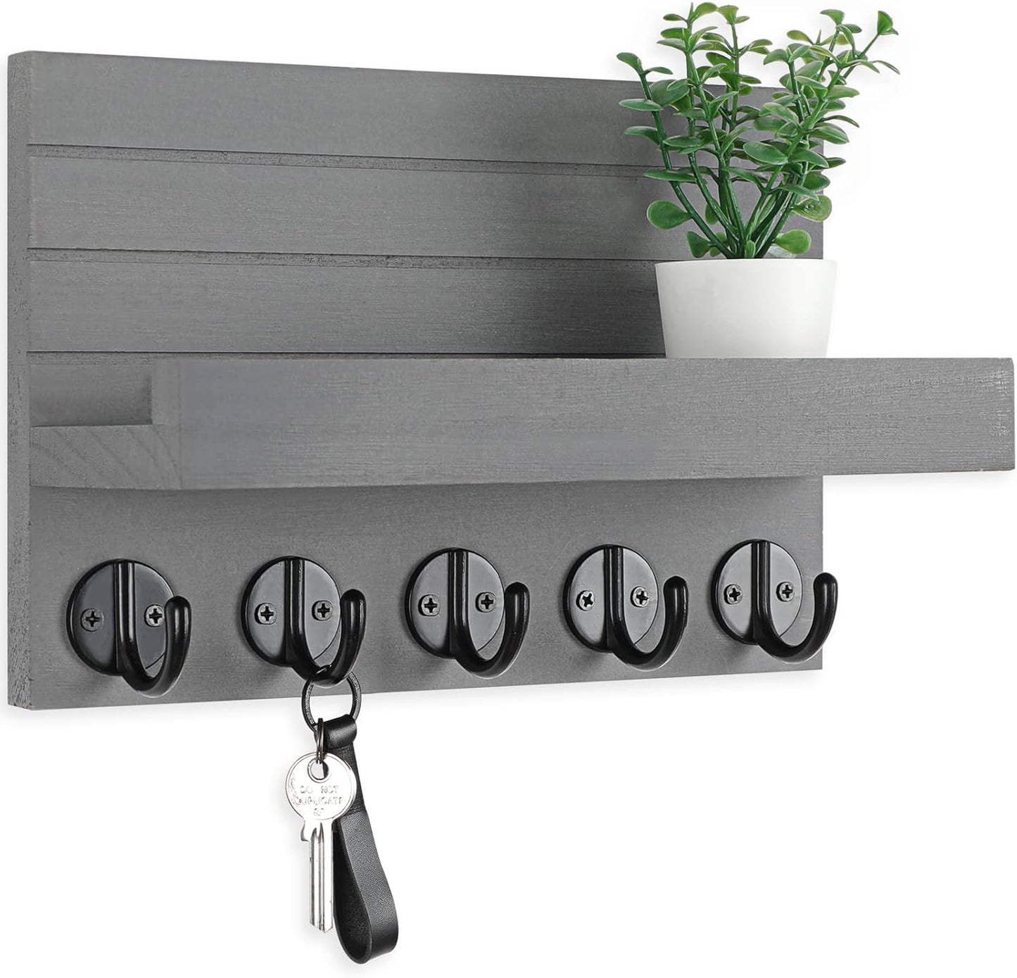 Key Holder for Wall, Decorative Key and Mail Holder with Shelf Has Large Hooks