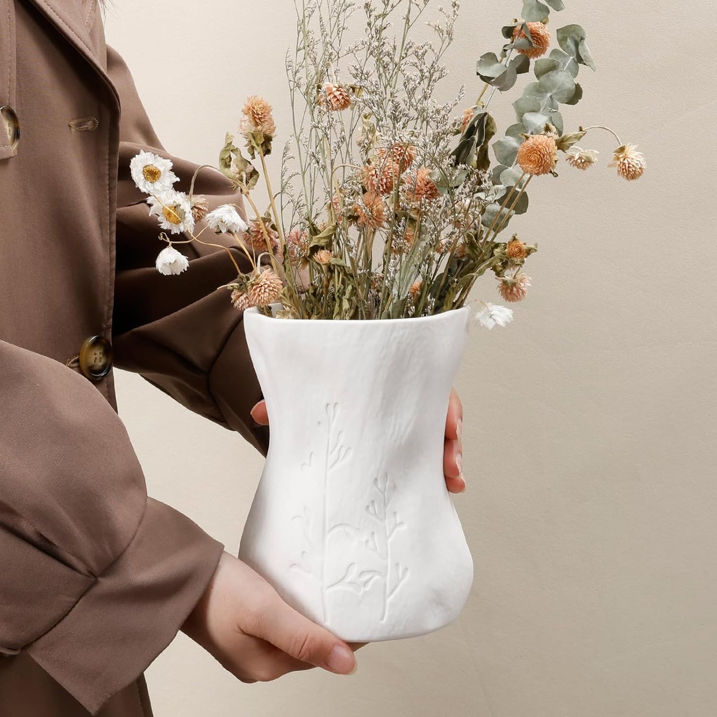 6 Inch White Ceramic Vase for Home Decor - Small Modern Minimalist Flower Vase, Elegant Table Centerpiece
