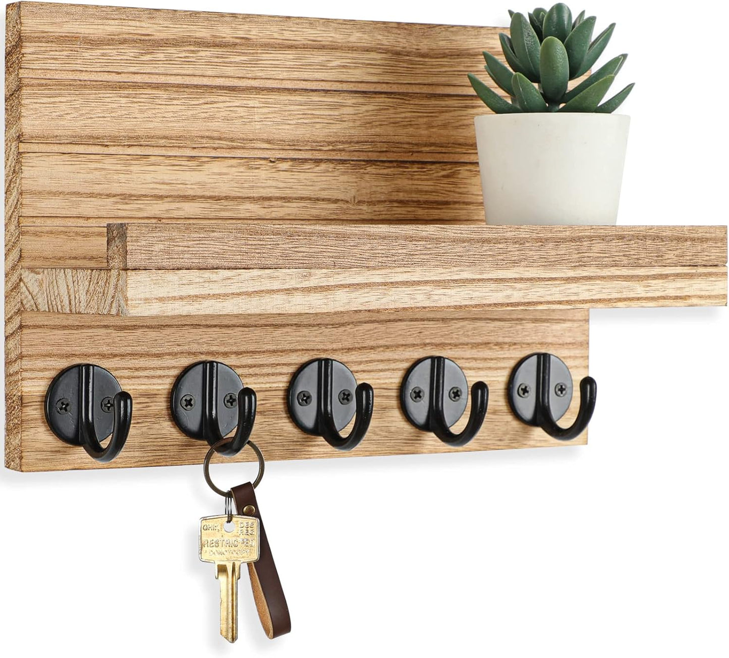 Key Holder for Wall, Decorative Key and Mail Holder with Shelf Has Large Hooks