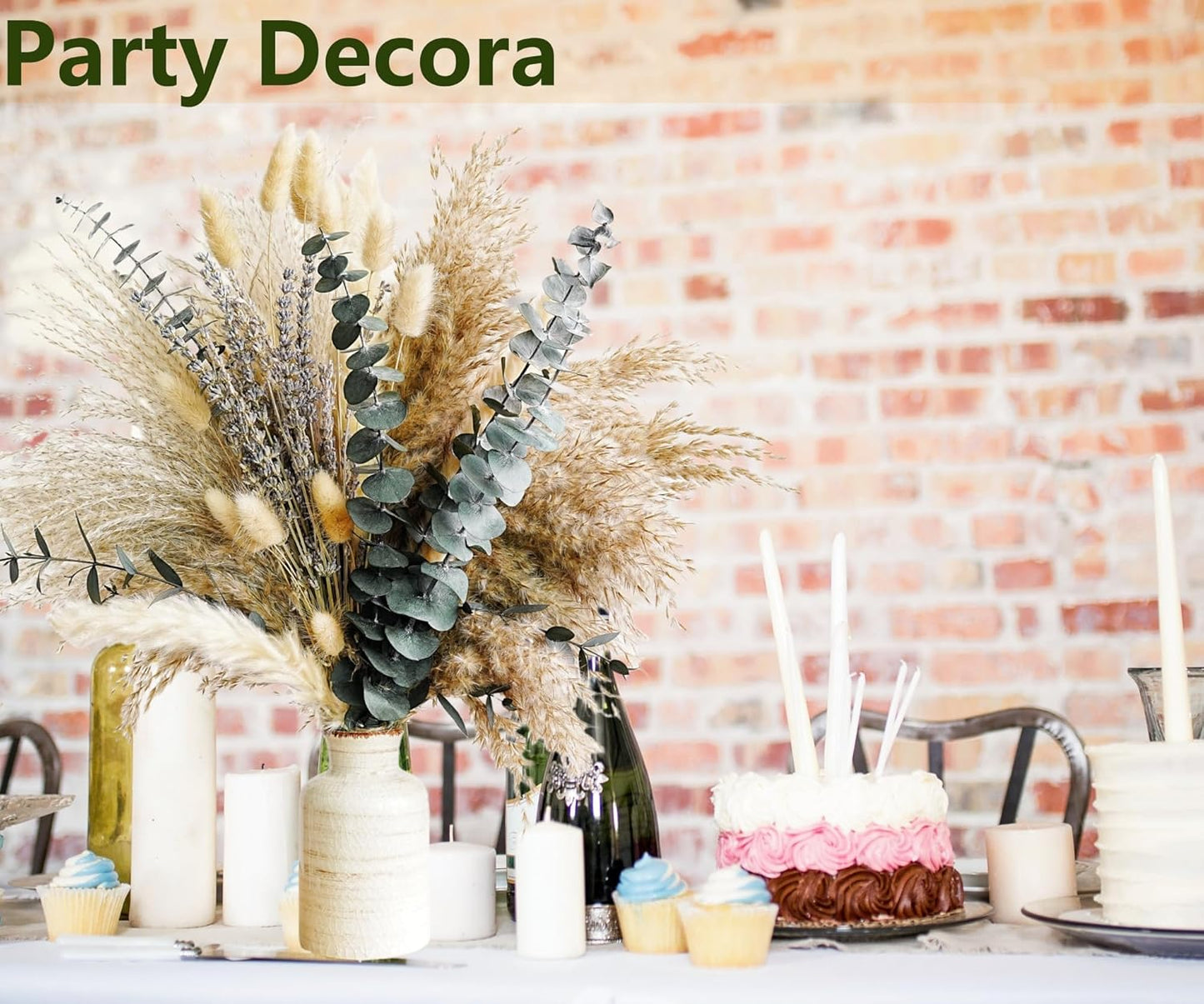 Green Pampas Grass Boho Bouquet – Exquisite Lavender and Eucalyptus Dried Flower Arrangements for Western Boho Decor