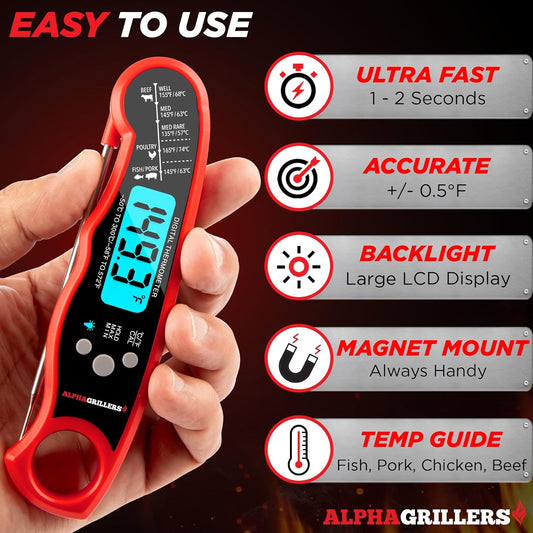 Meat Thermometer Digital - Instant Read Food Thermometer for Cooking Grilling Air Fryer Griddle Probe Kitchen Gadgets Essentials BBQ Accessories Grill Gifts for Men Him Dad Fathers Day
