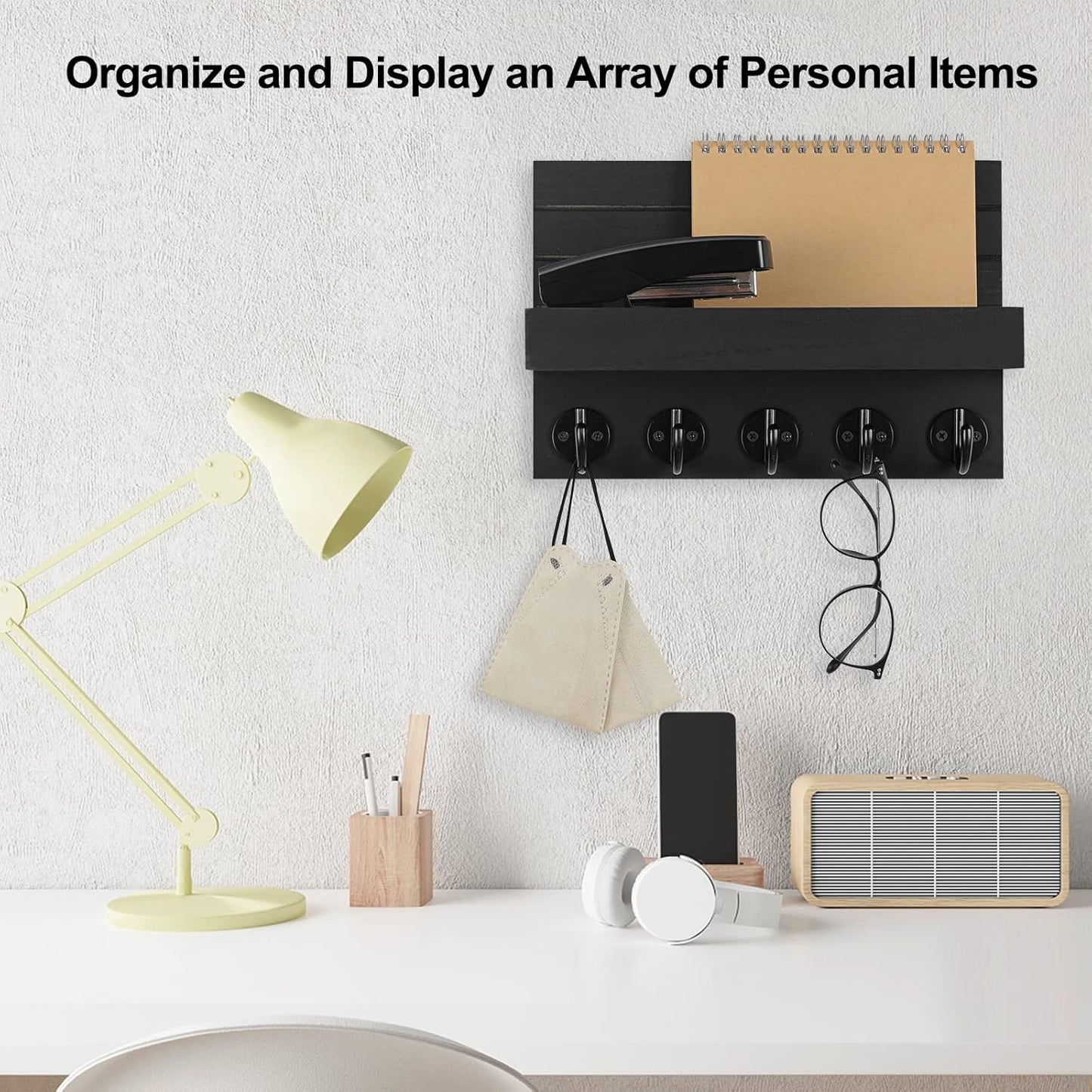 Key Holder for Wall, Decorative Key and Mail Holder with Shelf Has Large Hooks