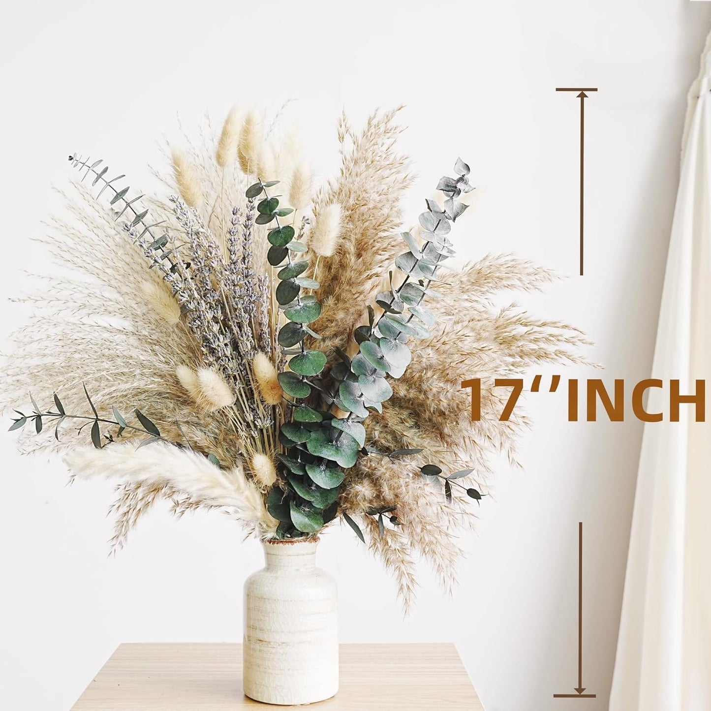 Green Pampas Grass Boho Bouquet – Exquisite Lavender and Eucalyptus Dried Flower Arrangements for Western Boho Decor