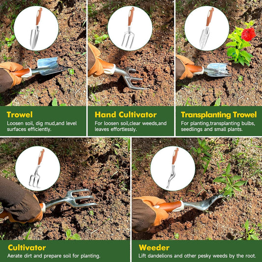 Garden Tool Set,10 Pcs Heavy Duty Gardening Hand Tool Kit for Women Aluminum with Non Slip Ergonomic Handle