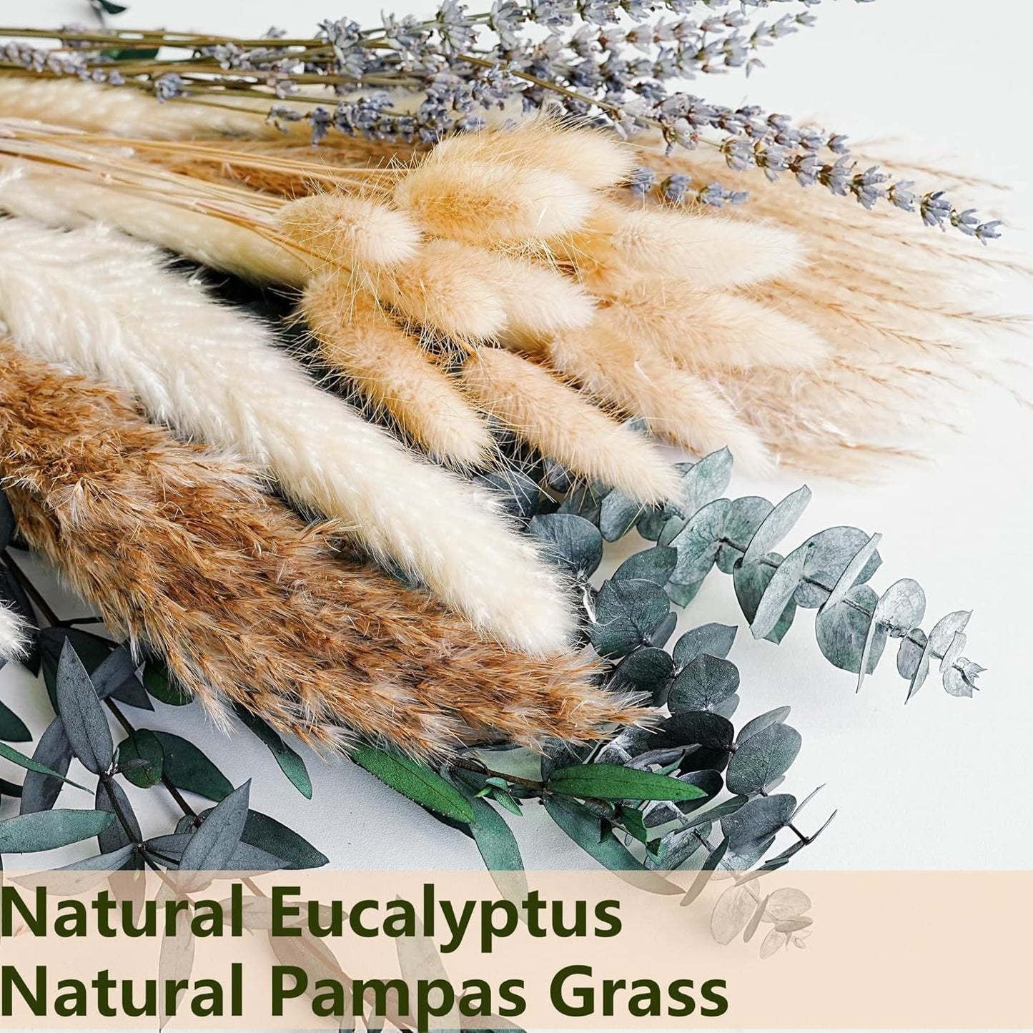 Green Pampas Grass Boho Bouquet – Exquisite Lavender and Eucalyptus Dried Flower Arrangements for Western Boho Decor