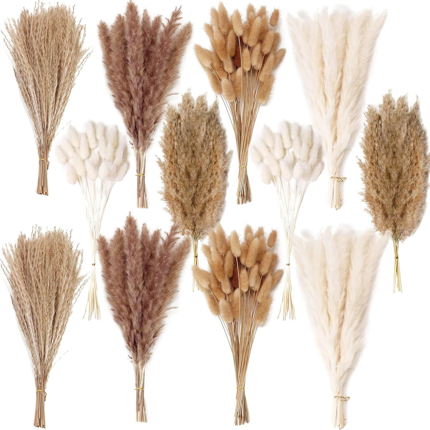 Dried Pampas Grass Decor, 100 Stems Pampas Grass Contains Bunny Tails Dried Flowers, Reed Grass Bouquet for Wedding Boho Flowers Home
