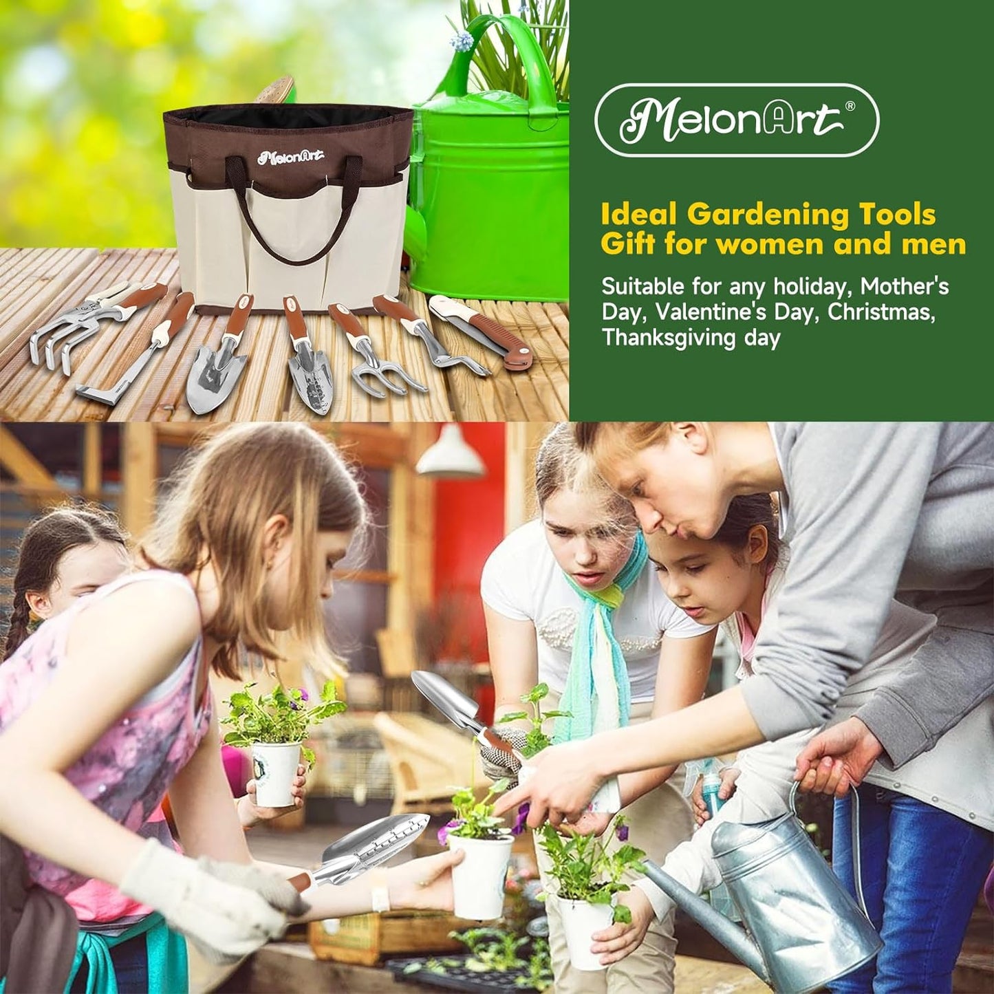 Garden Tool Set,10 Pcs Heavy Duty Gardening Hand Tool Kit for Women Aluminum with Non Slip Ergonomic Handle