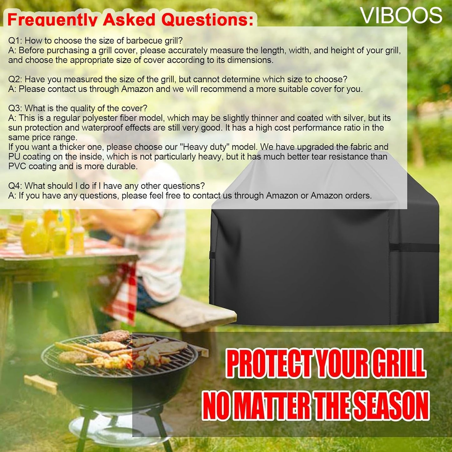 Grill Cover, 58 inch BBQ Gas Grill Cover for Outdoor Grill, Waterproof, Anti-UV, Rip-Proof, Fade Resistant Black