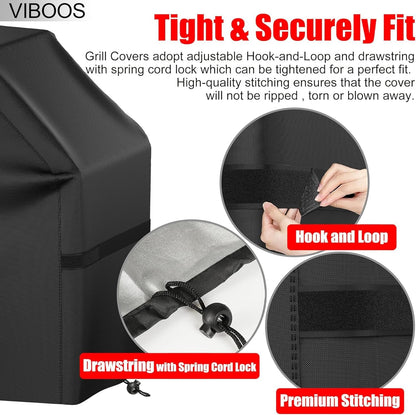Grill Cover, 58 inch BBQ Gas Grill Cover for Outdoor Grill, Waterproof, Anti-UV, Rip-Proof, Fade Resistant Black