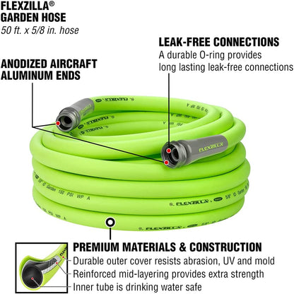 Garden Hose 5/8 in. x 50 ft, Heavy Duty, Lightweight, Durable, ZillaGreen - HFZG550YW-E