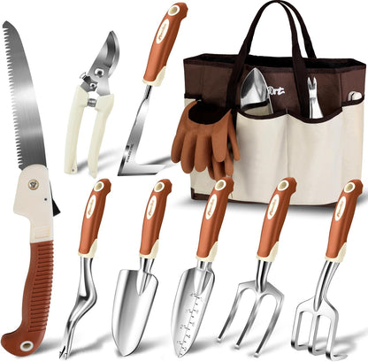 Garden Tool Set,10 Pcs Heavy Duty Gardening Hand Tool Kit for Women Aluminum with Non Slip Ergonomic Handle
