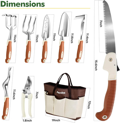 Garden Tool Set,10 Pcs Heavy Duty Gardening Hand Tool Kit for Women Aluminum with Non Slip Ergonomic Handle