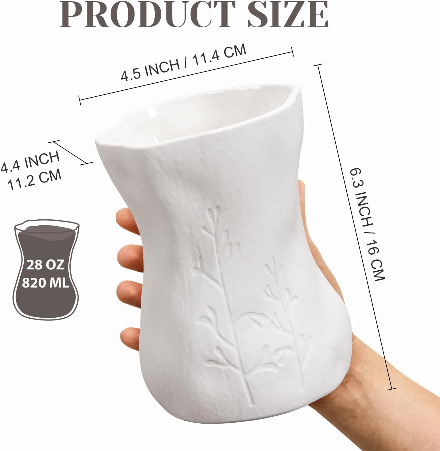 6 Inch White Ceramic Vase for Home Decor - Small Modern Minimalist Flower Vase, Elegant Table Centerpiece