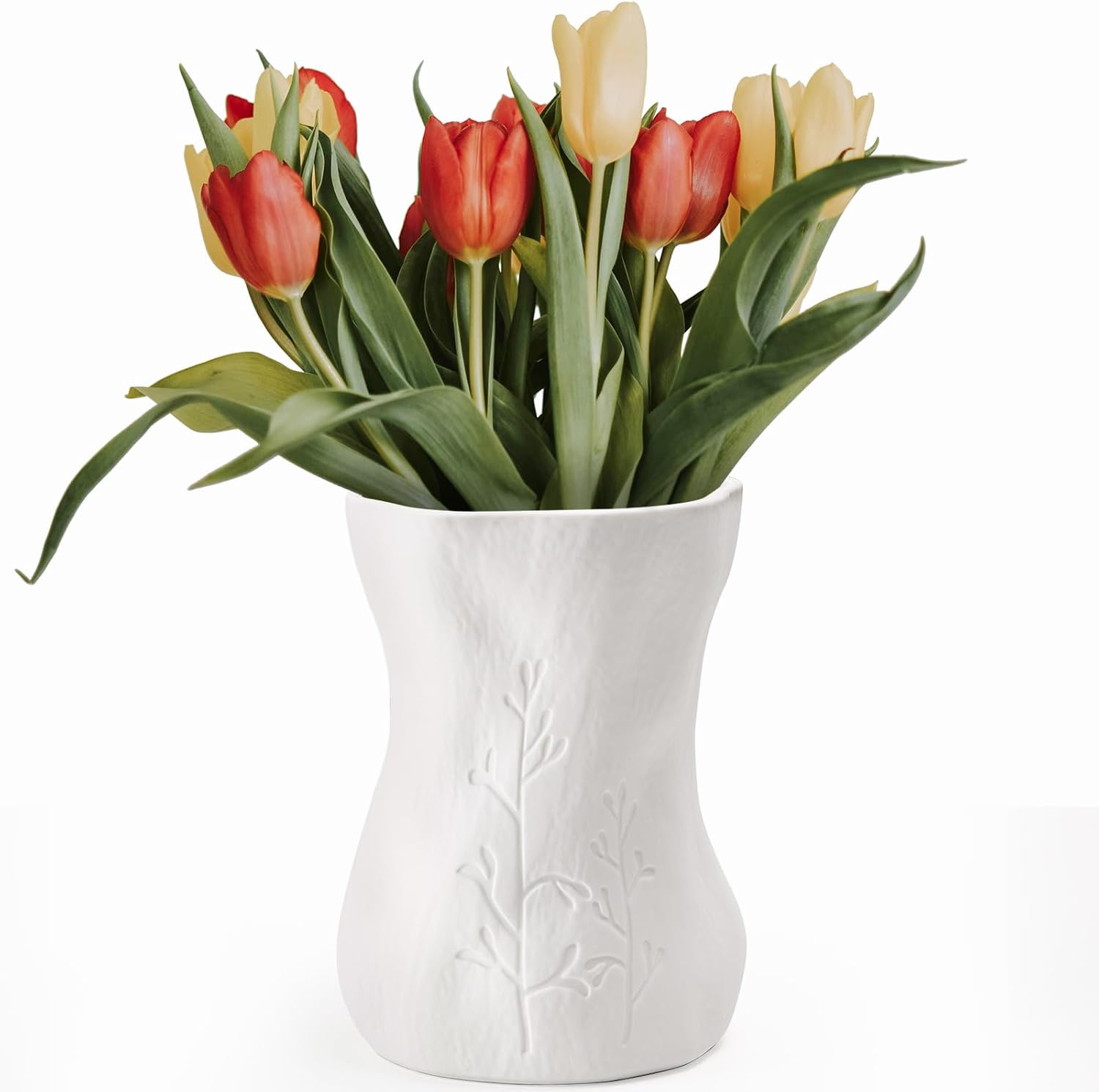 6 Inch White Ceramic Vase for Home Decor - Small Modern Minimalist Flower Vase, Elegant Table Centerpiece
