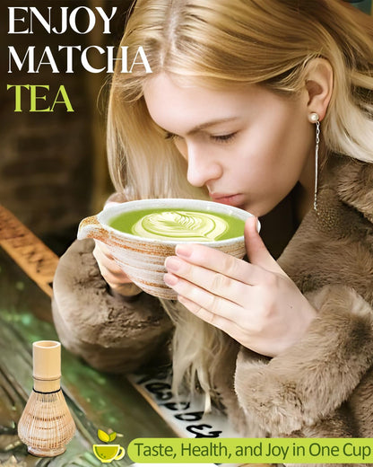 Matcha Whisk Set with Matcha Bowl, Matcha Whisk Holder Matcha Bamboo Whisk, Scoop, Sifter, Unique Gifts 