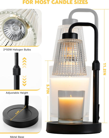 Candle Warmer Lamp with Timer Dimmable, Adjustable Height, House Warming Gifts New Home Room Decor, Birthday Gifts for Women Mom, Wax Warmer Lamp for Jar Candles with 2 Bulbs
