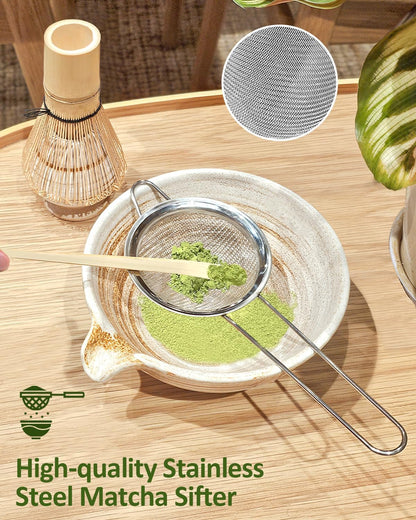 Matcha Whisk Set with Matcha Bowl, Matcha Whisk Holder Matcha Bamboo Whisk, Scoop, Sifter, Unique Gifts 