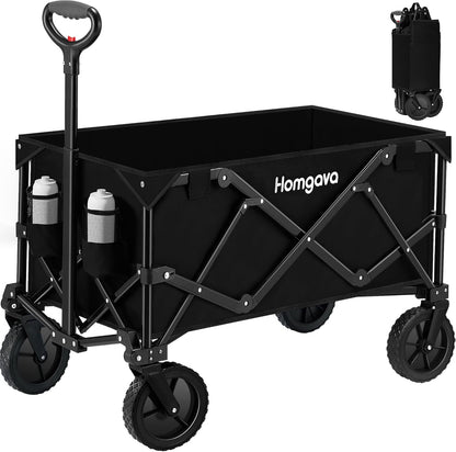Collapsible Folding Wagon Cart 150L, Heavy Duty Garden Cart with All Terrain Wheels,Portable Large Capacity Utility Wagon Cart 