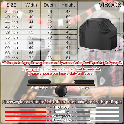 Grill Cover, 58 inch BBQ Gas Grill Cover for Outdoor Grill, Waterproof, Anti-UV, Rip-Proof, Fade Resistant Black
