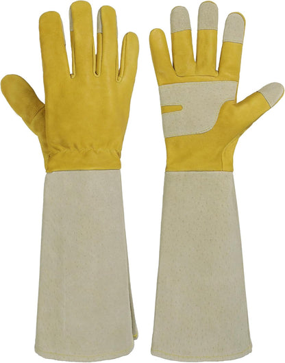 Rose Pruning Gloves for Men & Women, Long Thorn Proof Gardening Gloves, Breathable Pigskin Leather Gauntlet, Best Garden Gifts & Tools for Gardener