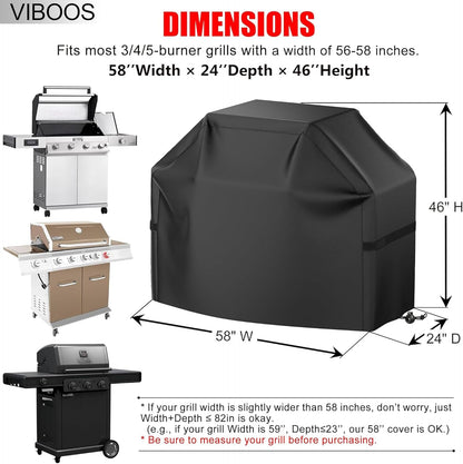 Grill Cover, 58 inch BBQ Gas Grill Cover for Outdoor Grill, Waterproof, Anti-UV, Rip-Proof, Fade Resistant Black