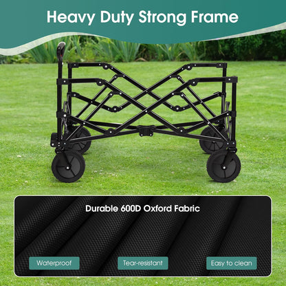 Collapsible Folding Wagon Cart 150L, Heavy Duty Garden Cart with All Terrain Wheels,Portable Large Capacity Utility Wagon Cart 